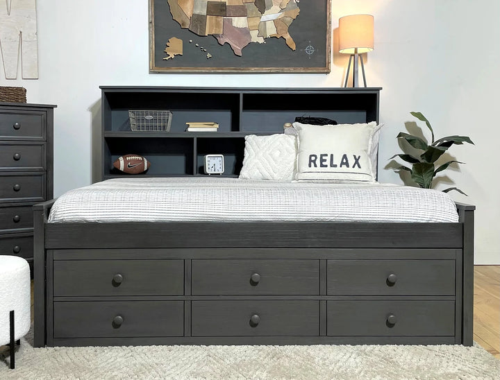 Full Sideways Bookcase Bed Weathered Grey