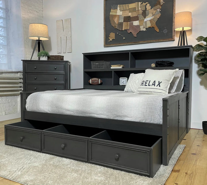 Full Sideways Bookcase Bed Weathered Grey