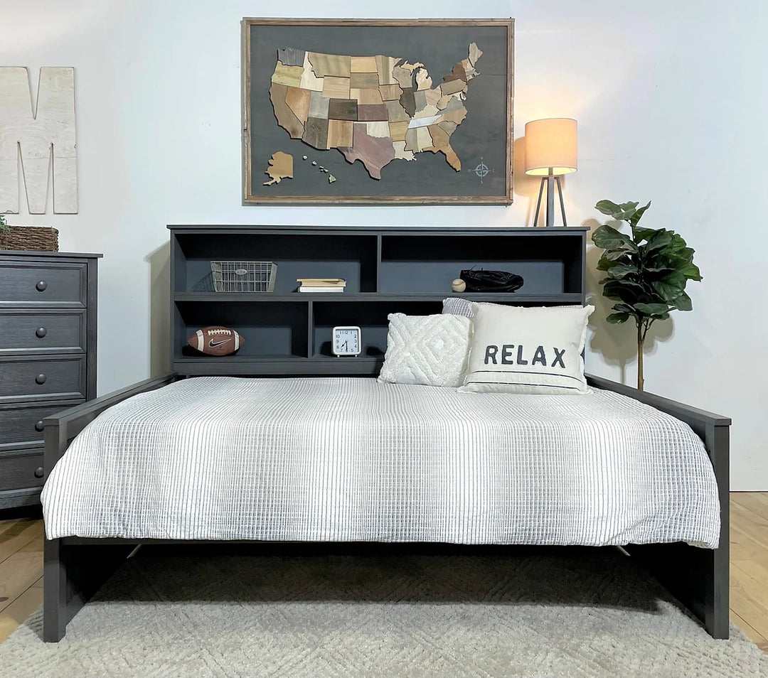 Full Sideways Bookcase Bed Weathered Grey