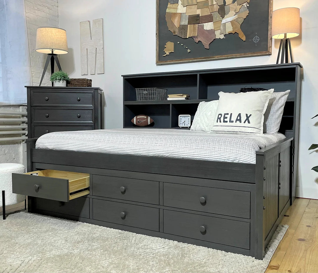 Full Sideways Bookcase Bed Weathered Grey