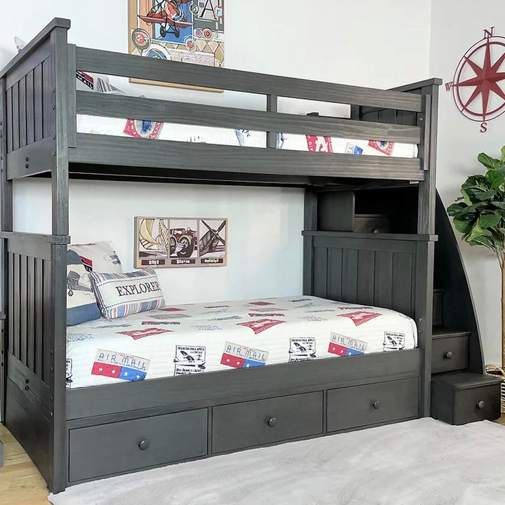 Jordan Twin/Twin Bunkbed with Stairs Weathered Grey