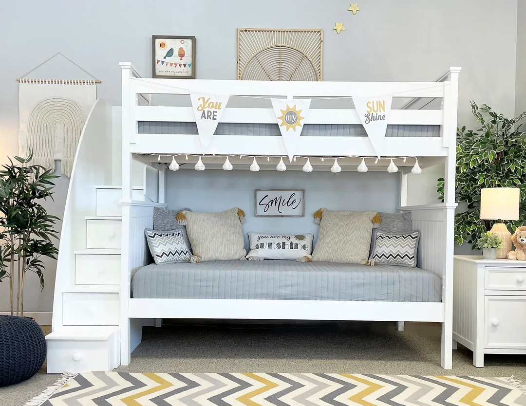 Beadboard Twin Loft Bed Stairs White