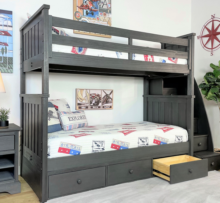 Jordan Twin/Twin Bunkbed with Stairs Weathered Grey