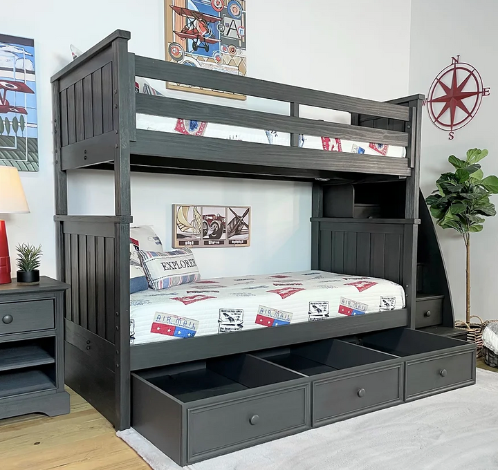 Jordan Twin/Twin Bunkbed with Stairs Weathered Grey