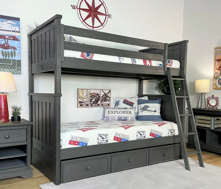 Jordan Twin/Twin Bunkbed With Ladder Weathered Grey